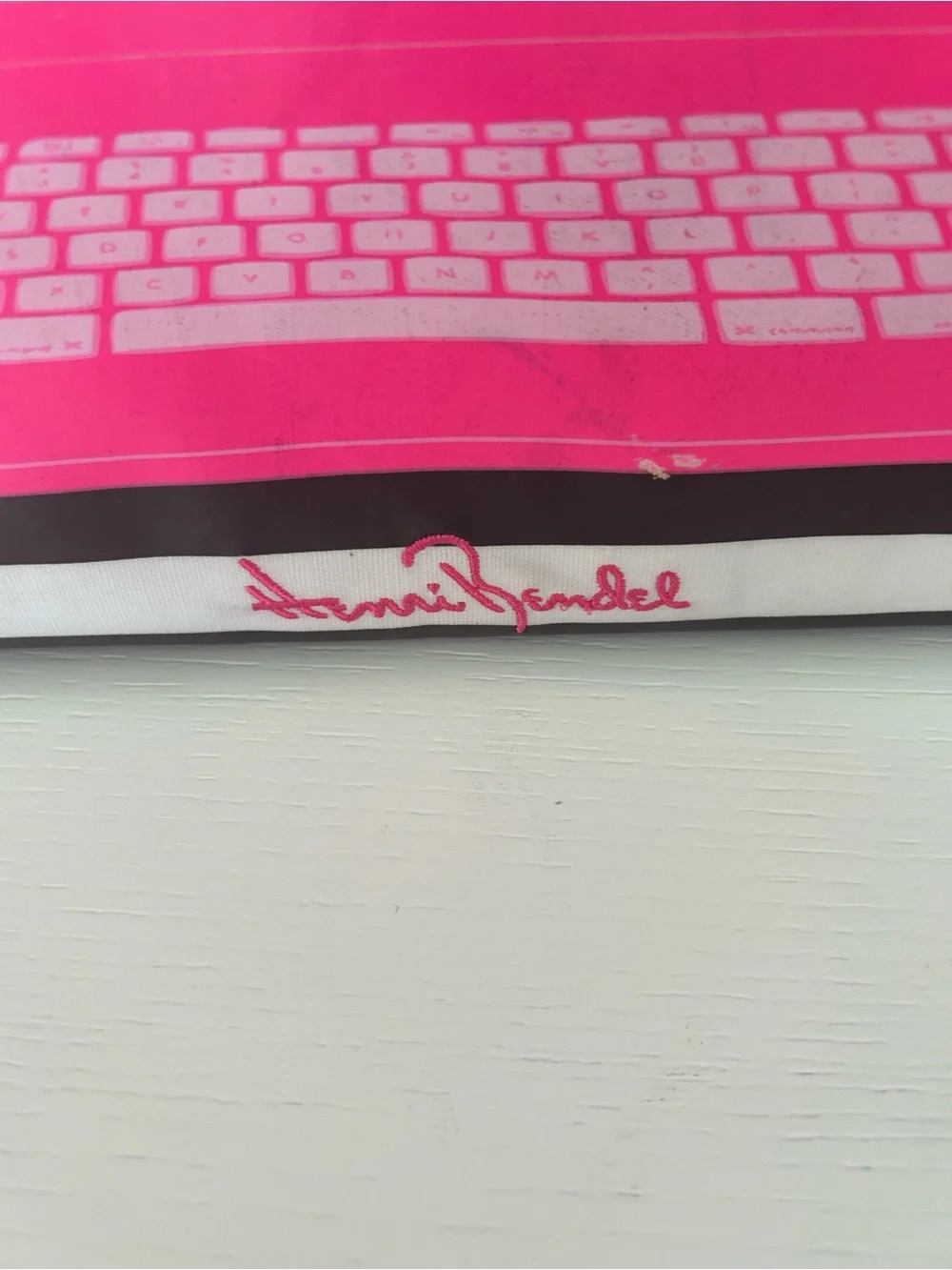 henri bendel Black & Hot Pink Striped Laptop Pouch